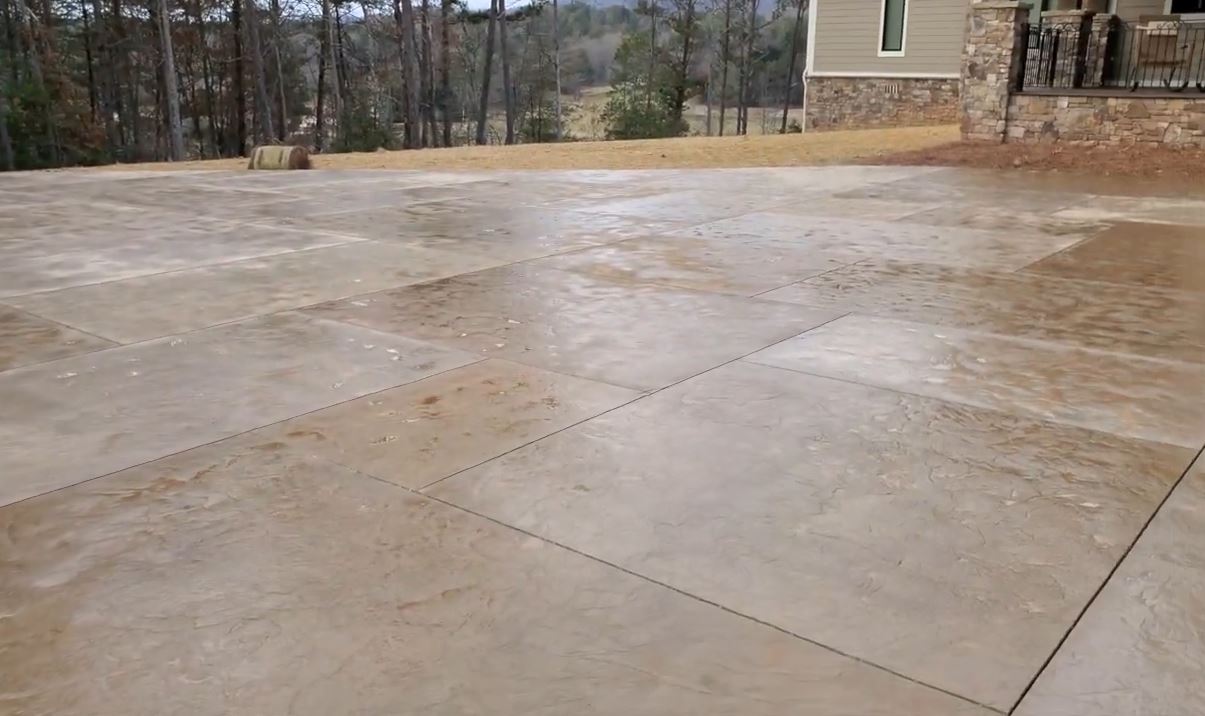 stamped concrete patio large residential backyard installation